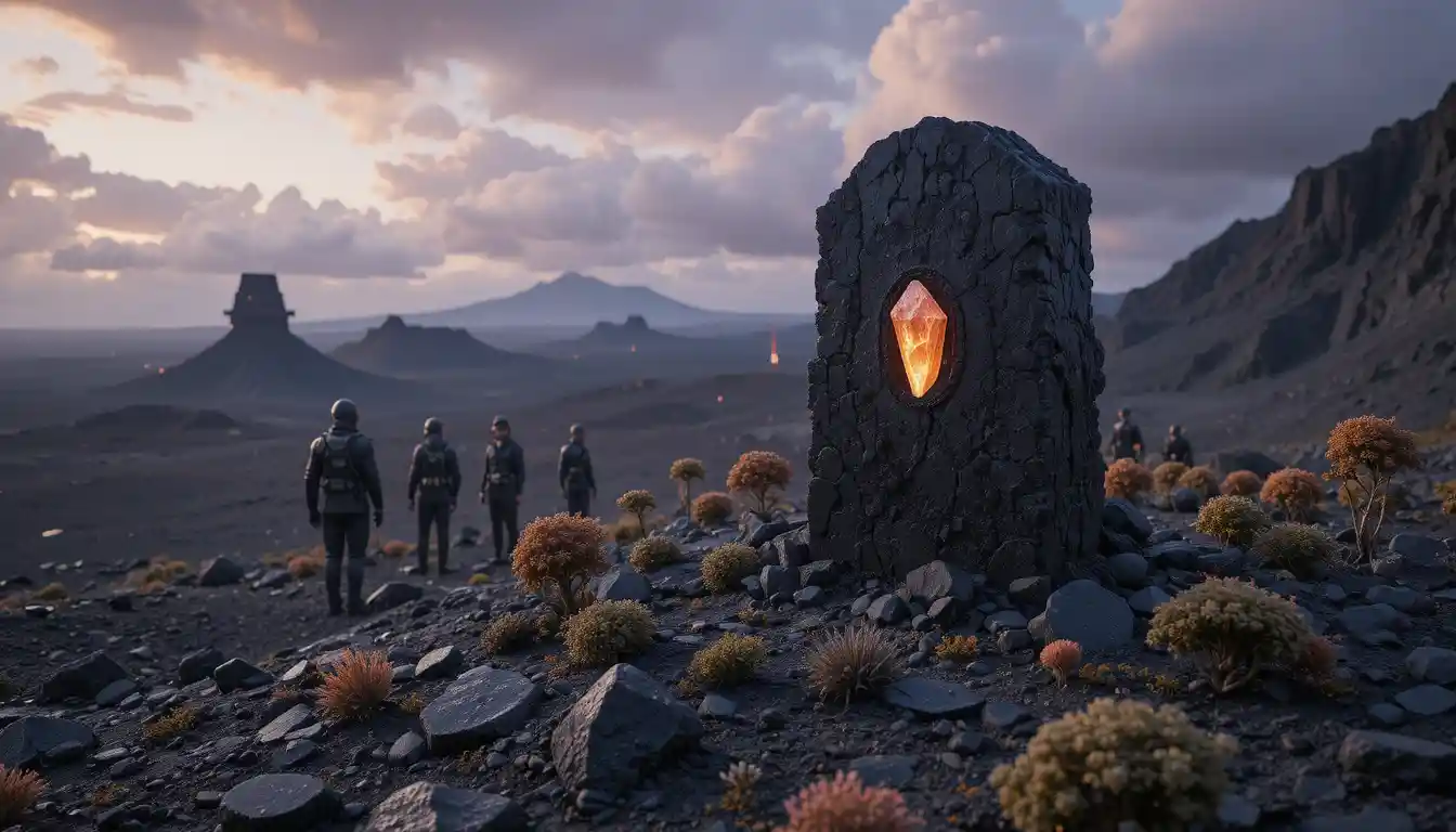 Funeral memorial on a remote alien world of escaped colonists