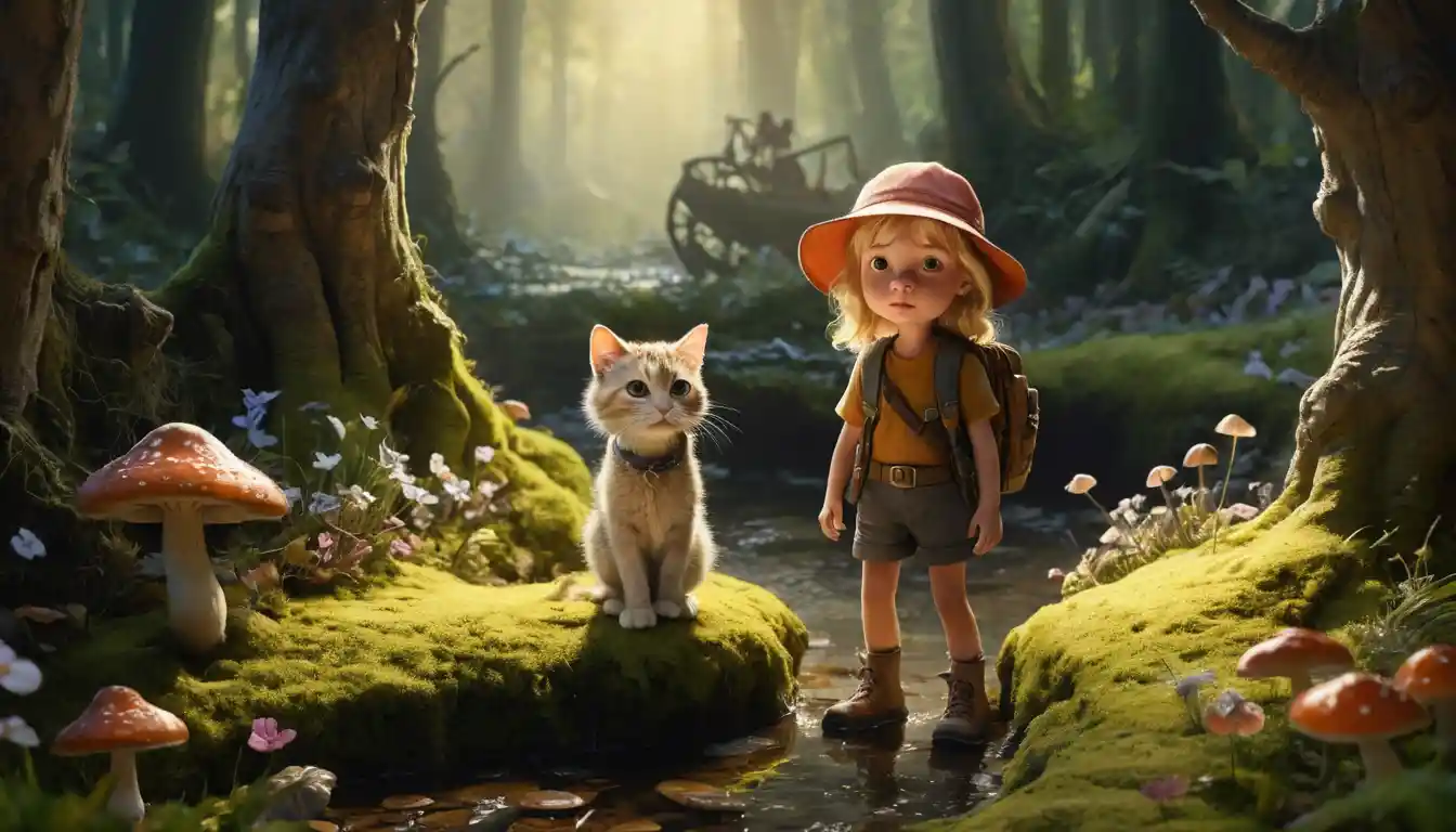 Childlike clay style girl in a magical village walk