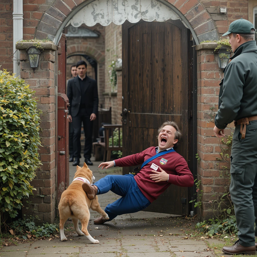 Postman attacked by small dog at house front gate