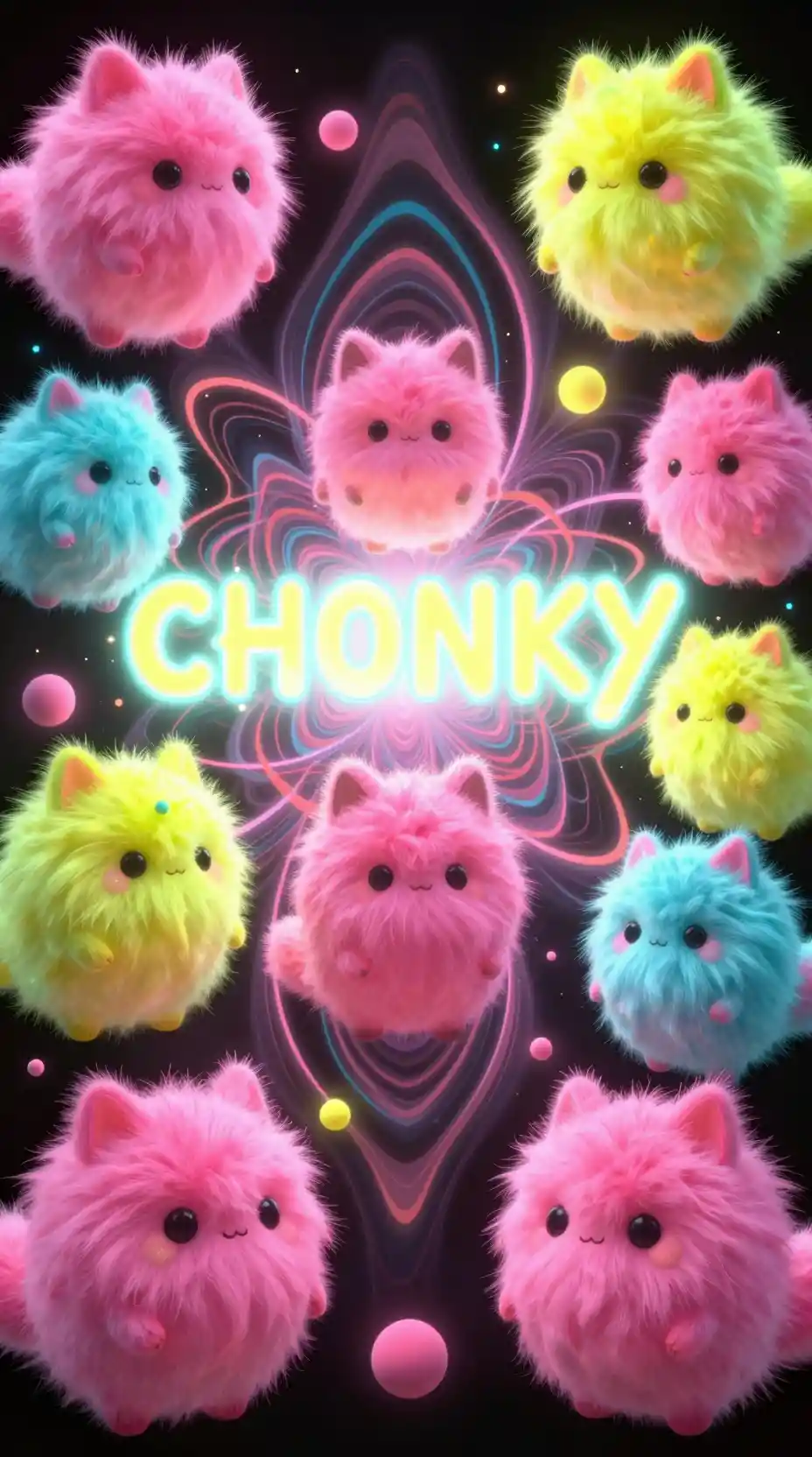Neon fantasy creatures dissolving into hypnotic geometric light