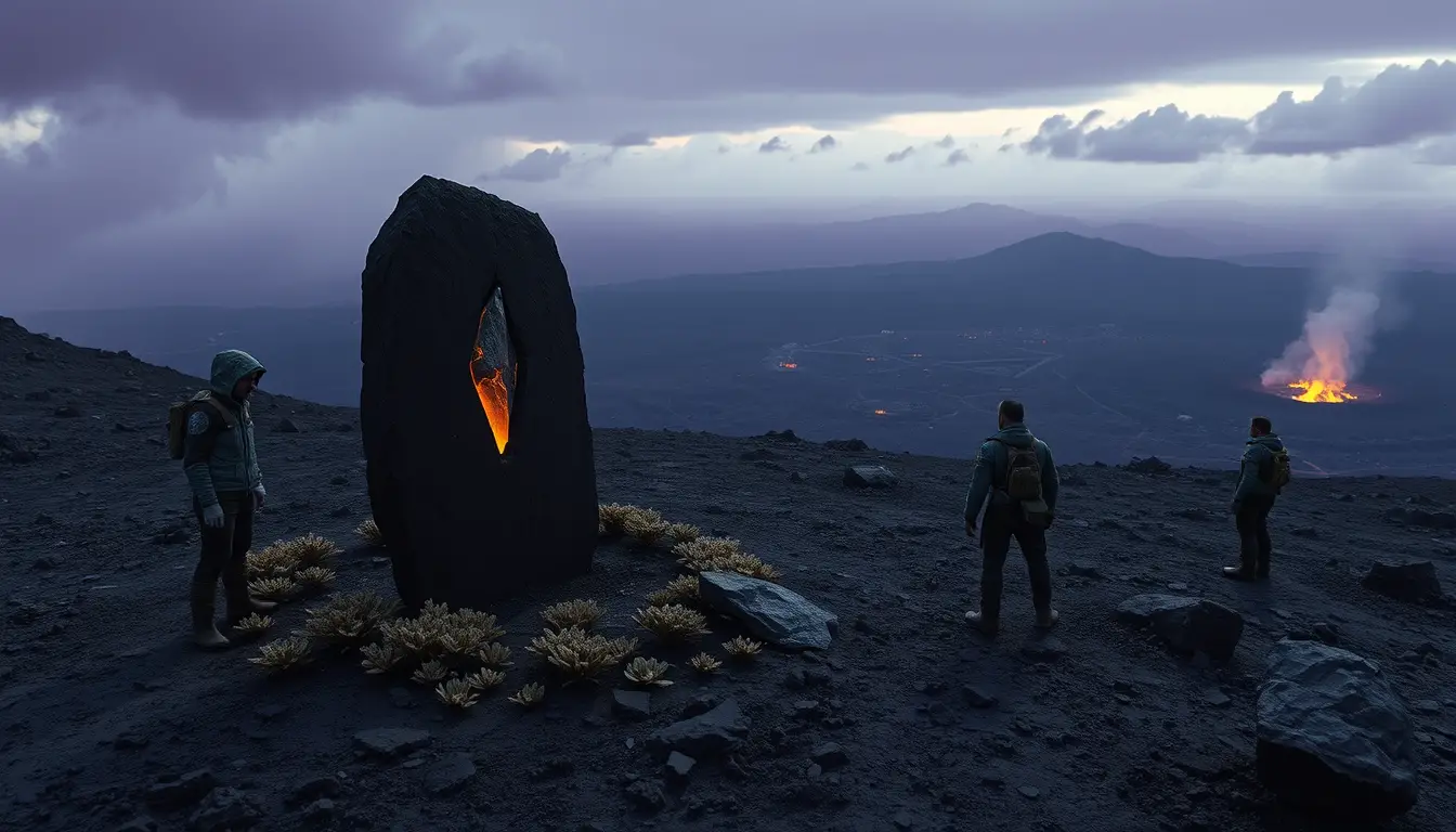 Grabmal auf einem abgelegenen außerirdischen Lava-Plateau