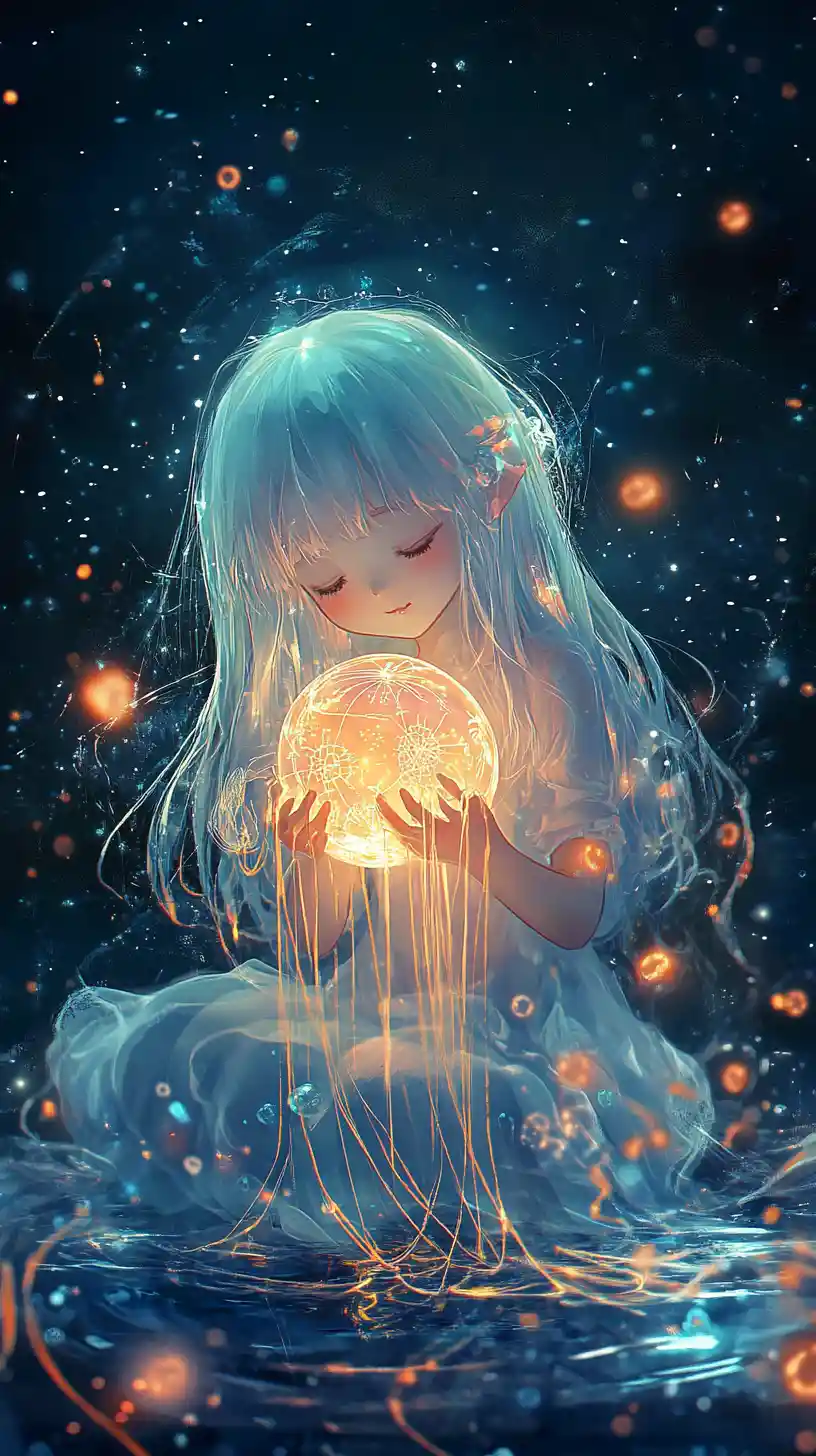 Chibi demon girl holding a radiant dream orb in silence