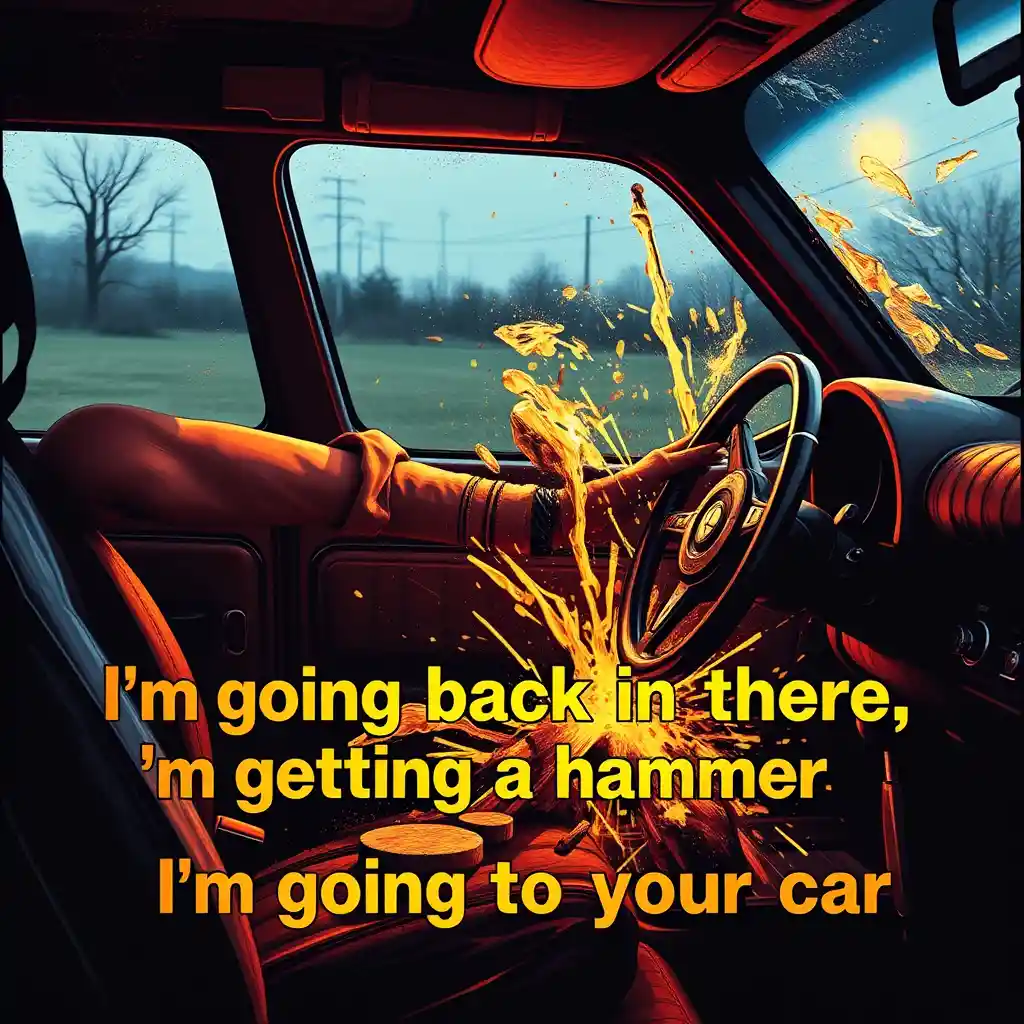 Threatening to smash a parked car with a hammer