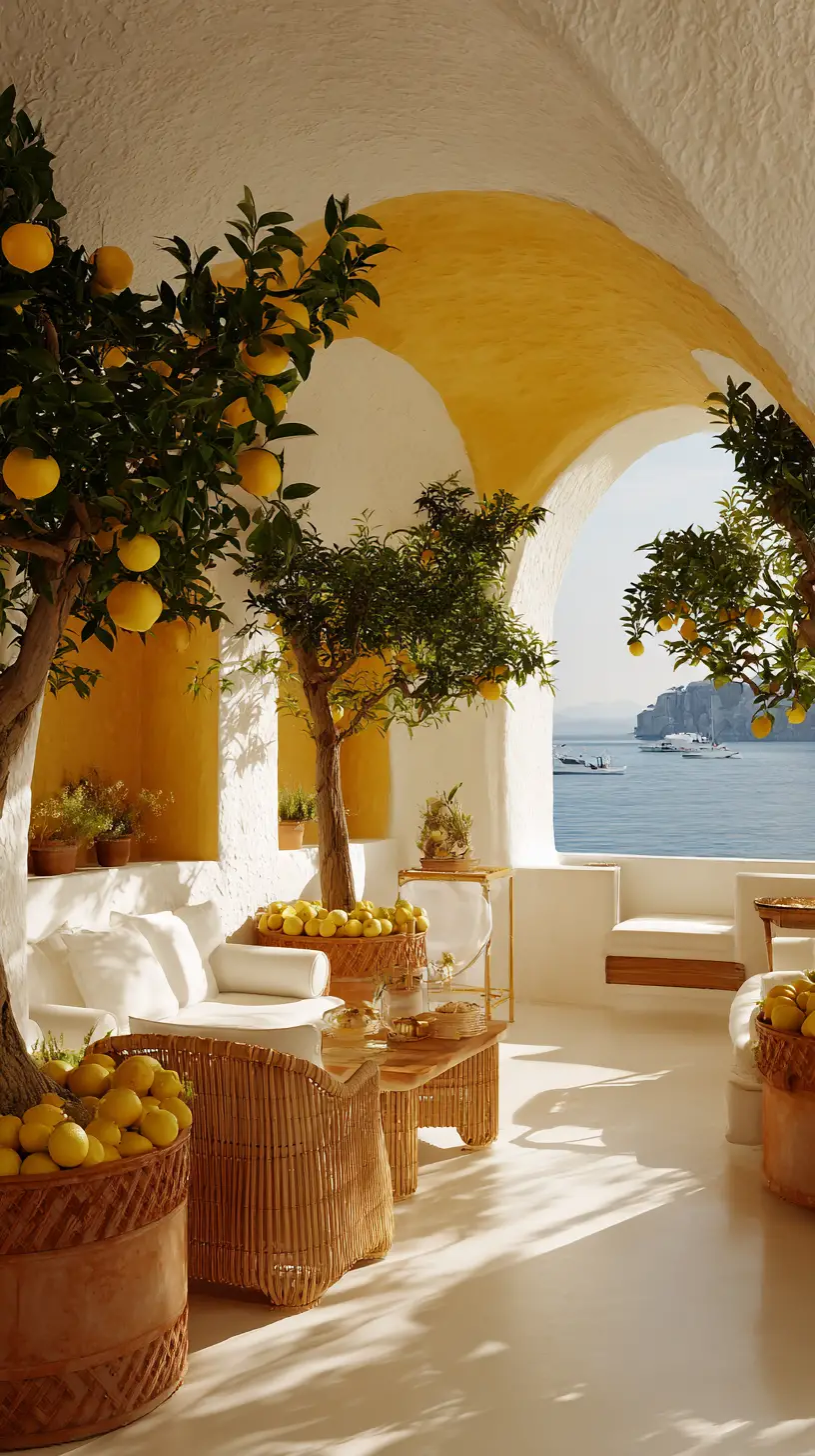 Italian cliffside villa terrace overlooking the Mediterranean sea