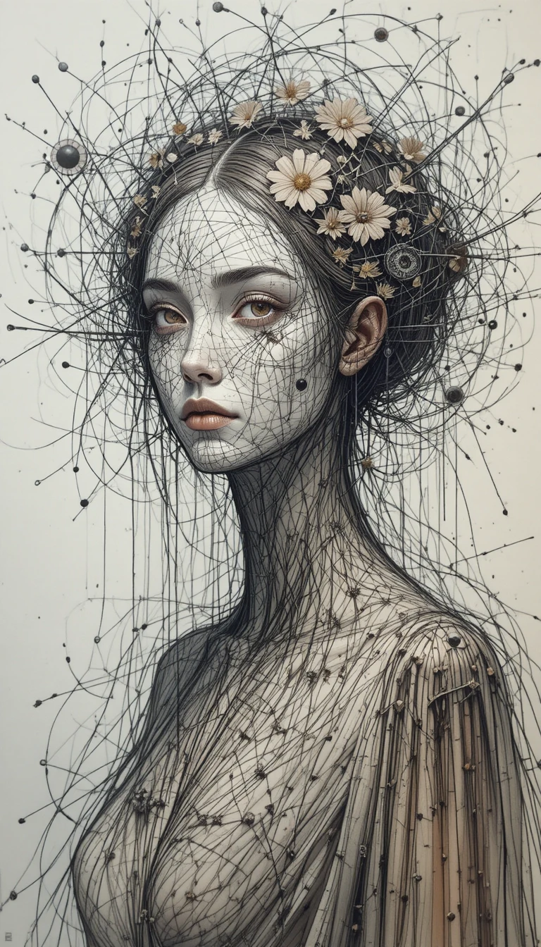 Abstract devotional figure with flowing ink and soft neutral colors