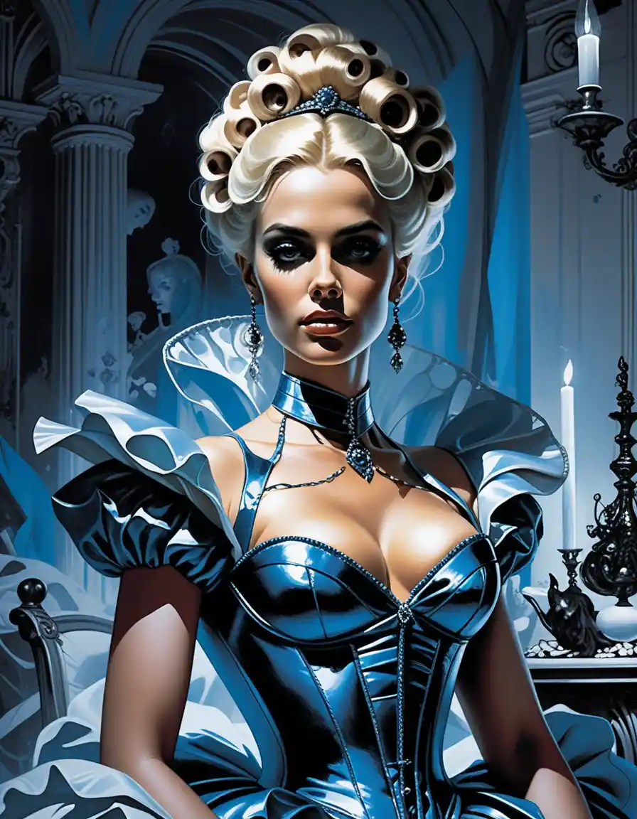 Sultry fantasy enchantress in a lavish rococo mansion