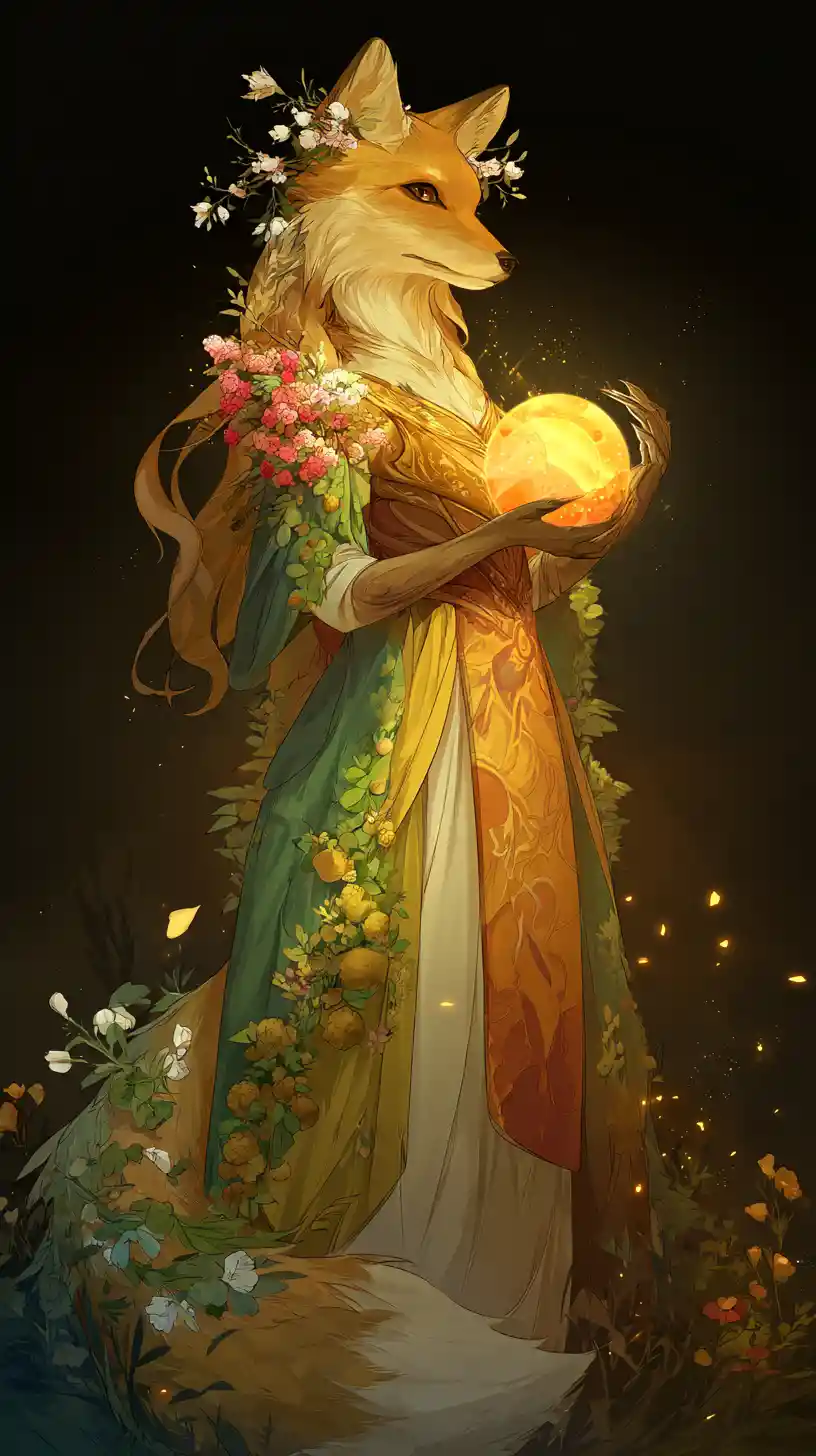 Elegant fox spirit between spring and summer realms