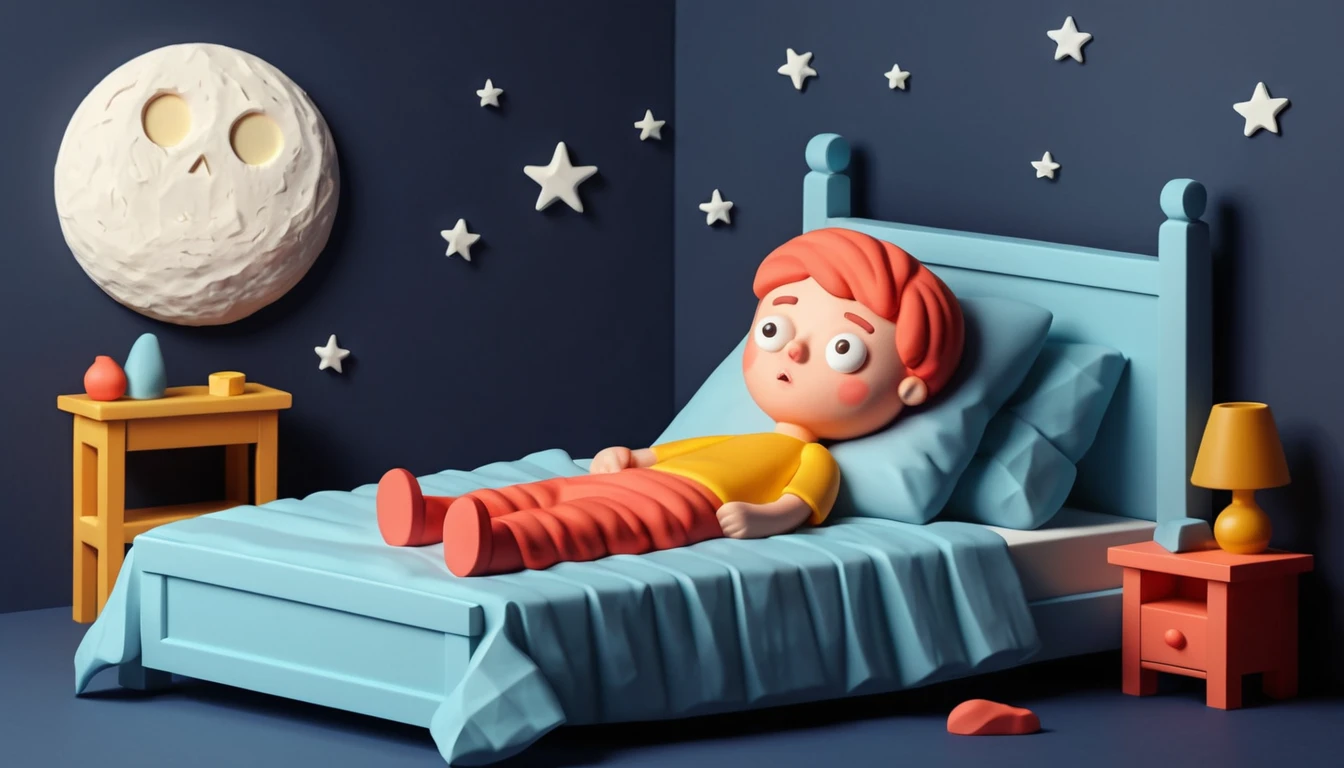 Childlike illustration of being afraid alone in bed at night