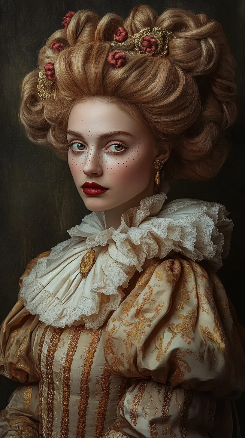Aristocratic woman as refined clown in ornate museum portrait