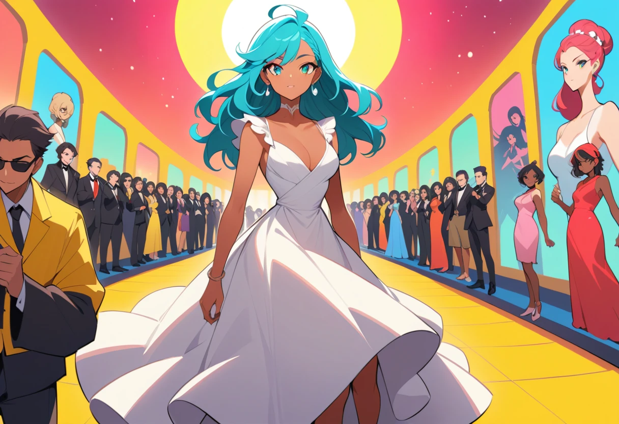 Elegant woman on balcony above glowing night city