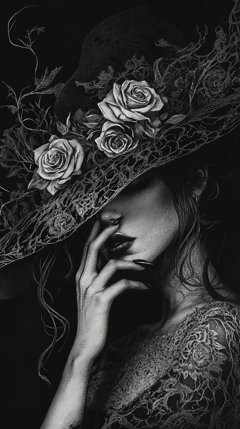 Elegant sorceress in profile with lace veil and roses