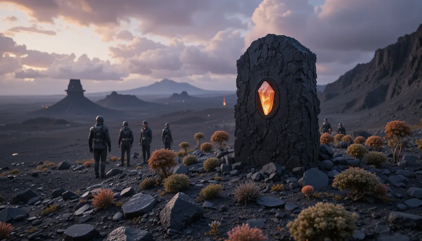Funeral memorial on a remote alien world of escaped colonists