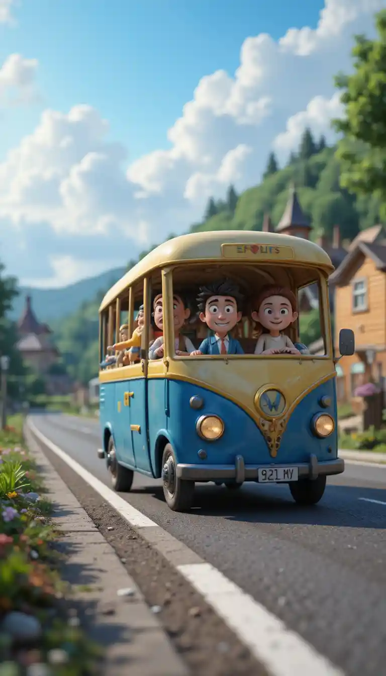 Pixar style clay cyclists racing on a sunny country road