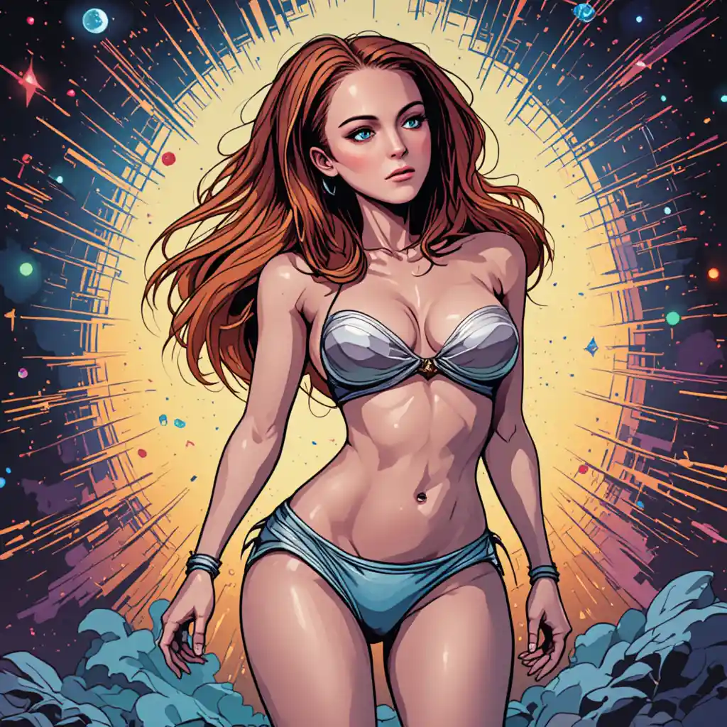 Futuristic space heroine in a bold comic style pose