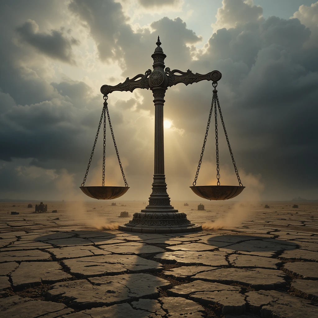 Colossal Ancient Scale Weighing Deeds On Judgment Day Plain