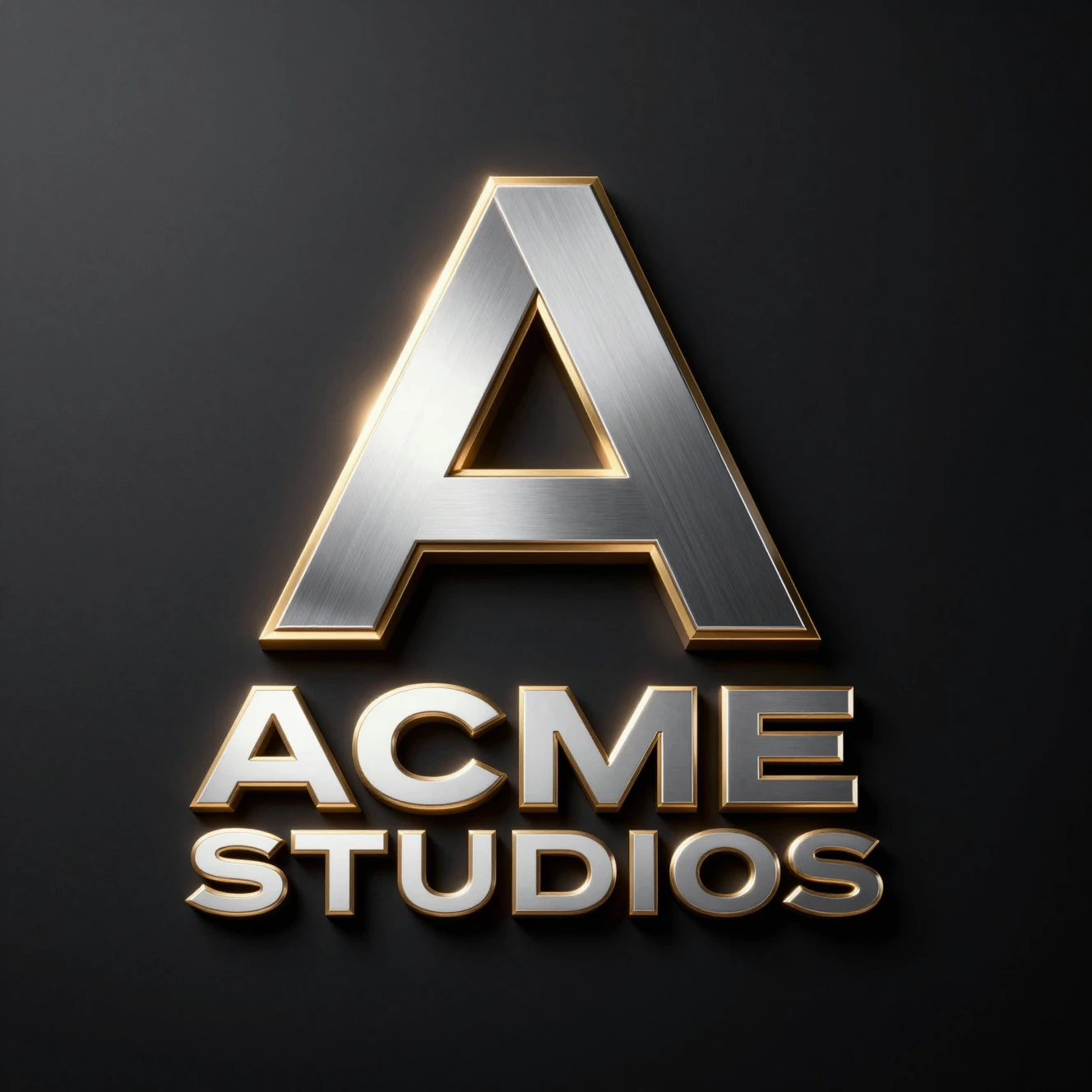 Futuristic metallic logo emblem on dark glossy background