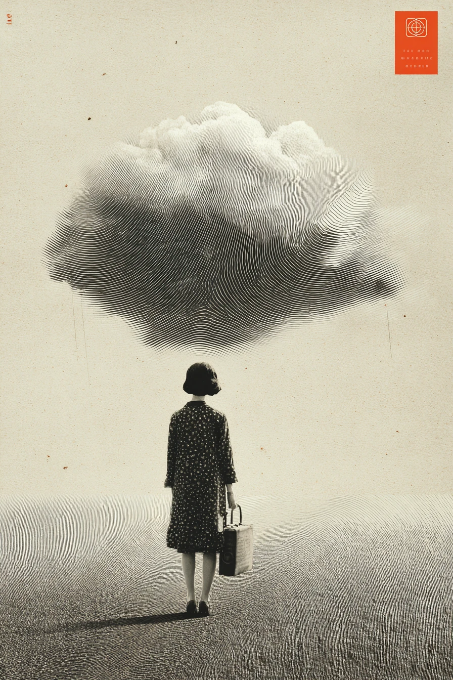 Surreal vintage collage with minimalist abstract composition
