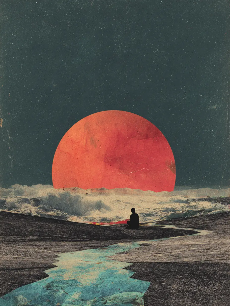 Moody surreal vintage collage with minimalist dreamlike forms