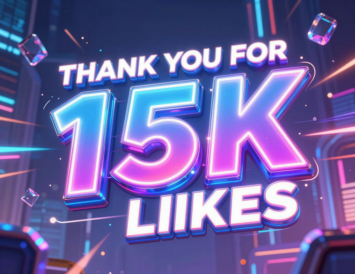 Futuristic neon thank you banner for 15k likes