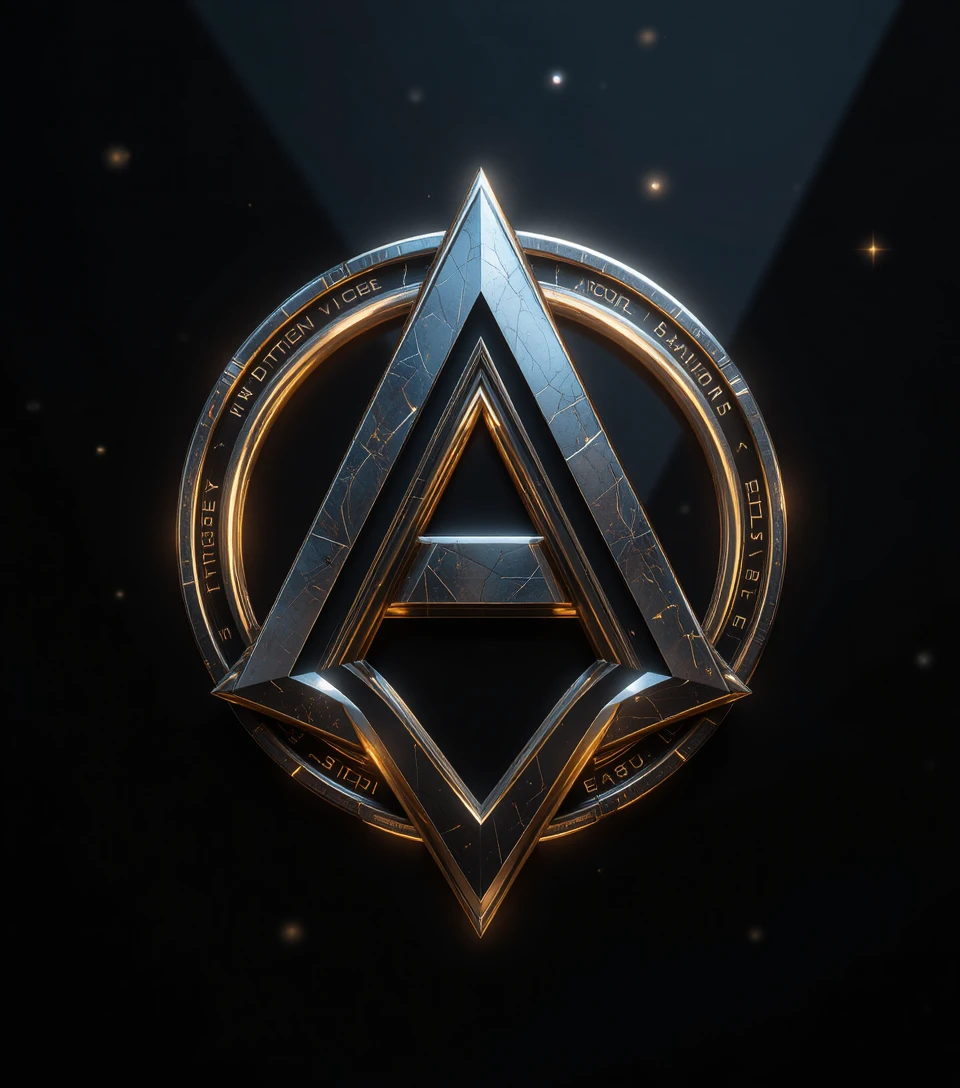 Futuristic metallic logo emblem on dark obsidian background