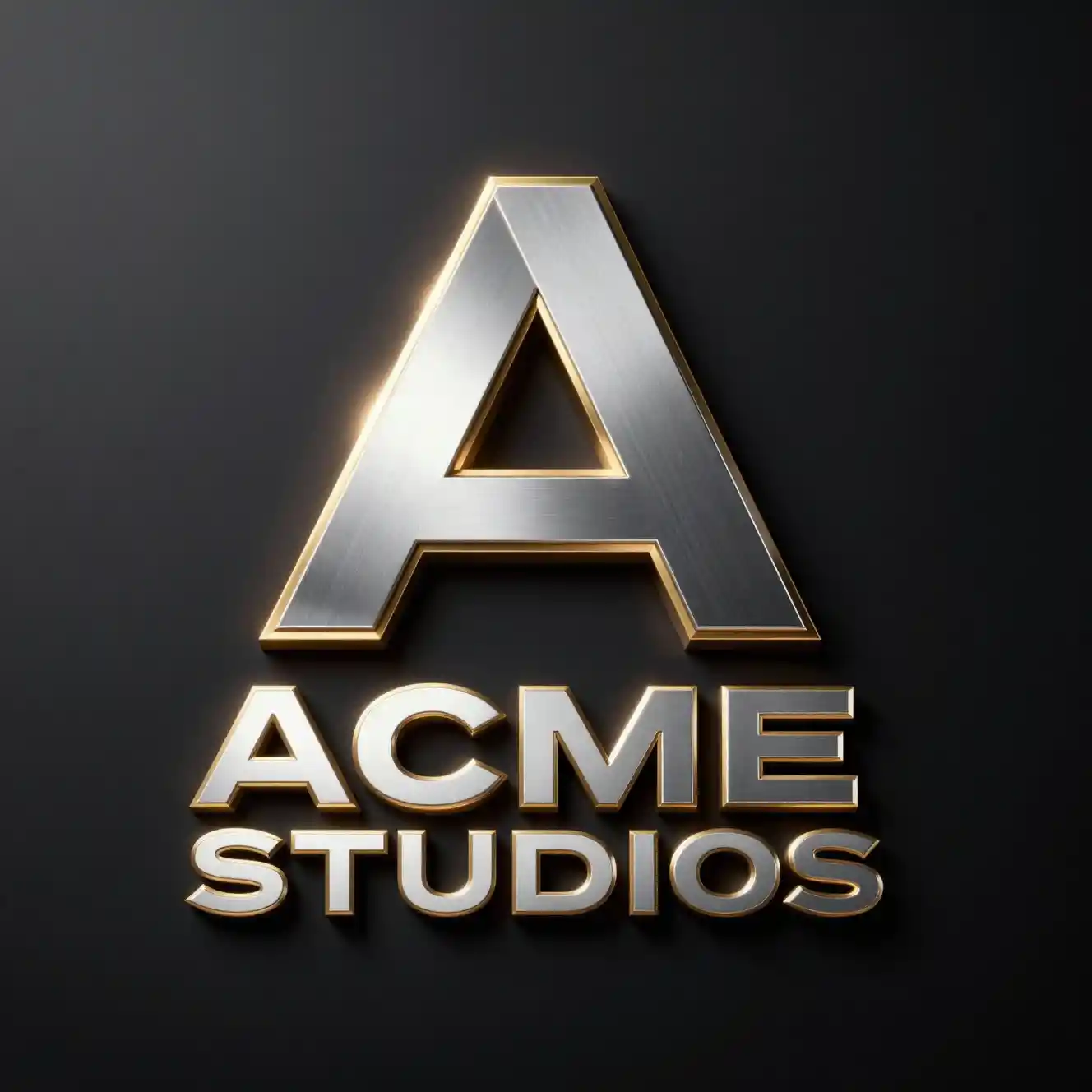Futuristic metallic logo emblem on dark glossy background