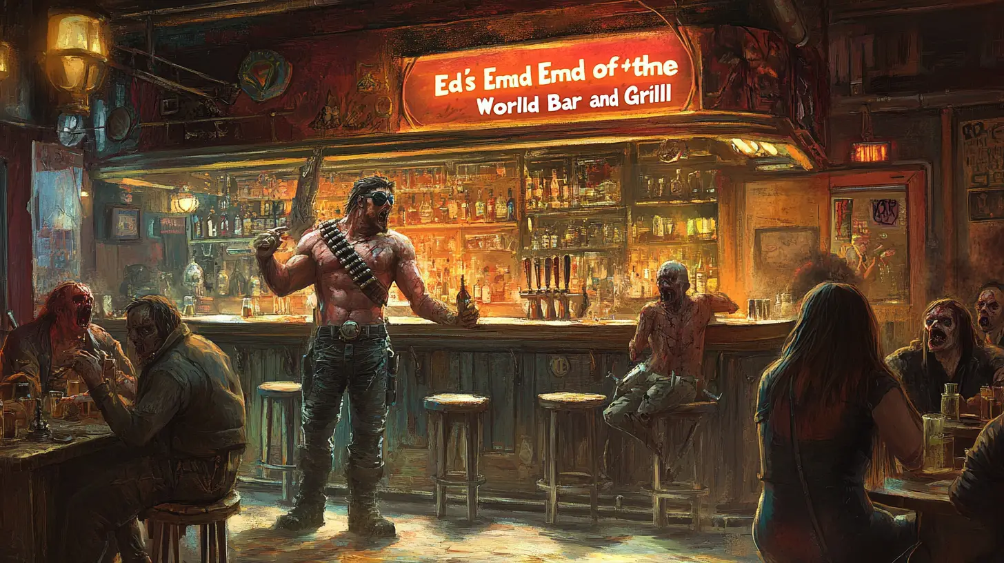 Post apocalyptic bar filled with zombies and mutants