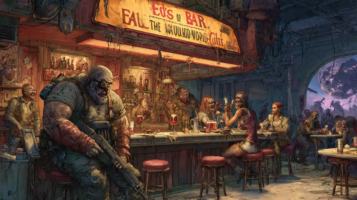 Post apocalyptic bar filled with zombies and mutants
