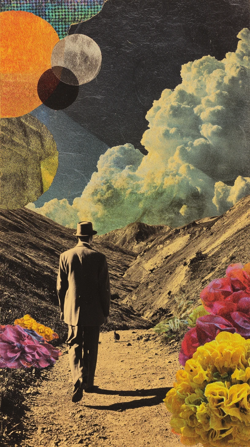 Surreal vintage collage with minimalist dreamlike composition