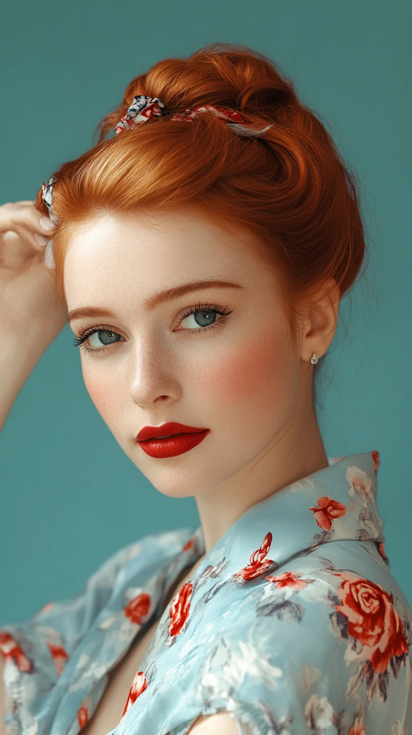 Red haired woman in vintage pin up inspired digital portrait