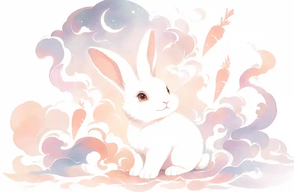 Minimalist baby rabbit illustration in soft pastel colors