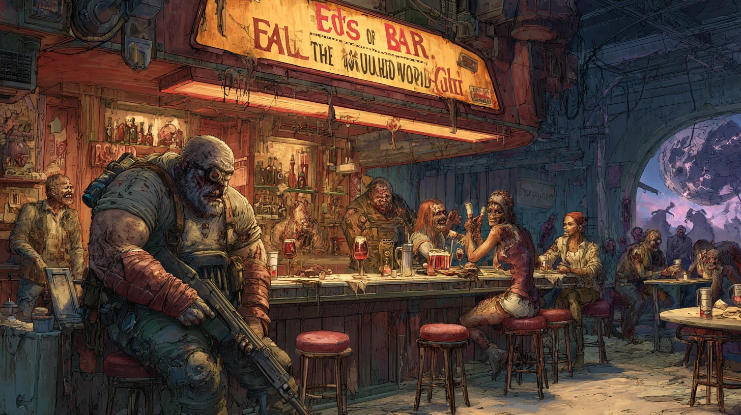 Post apocalyptic bar filled with zombies and mutants