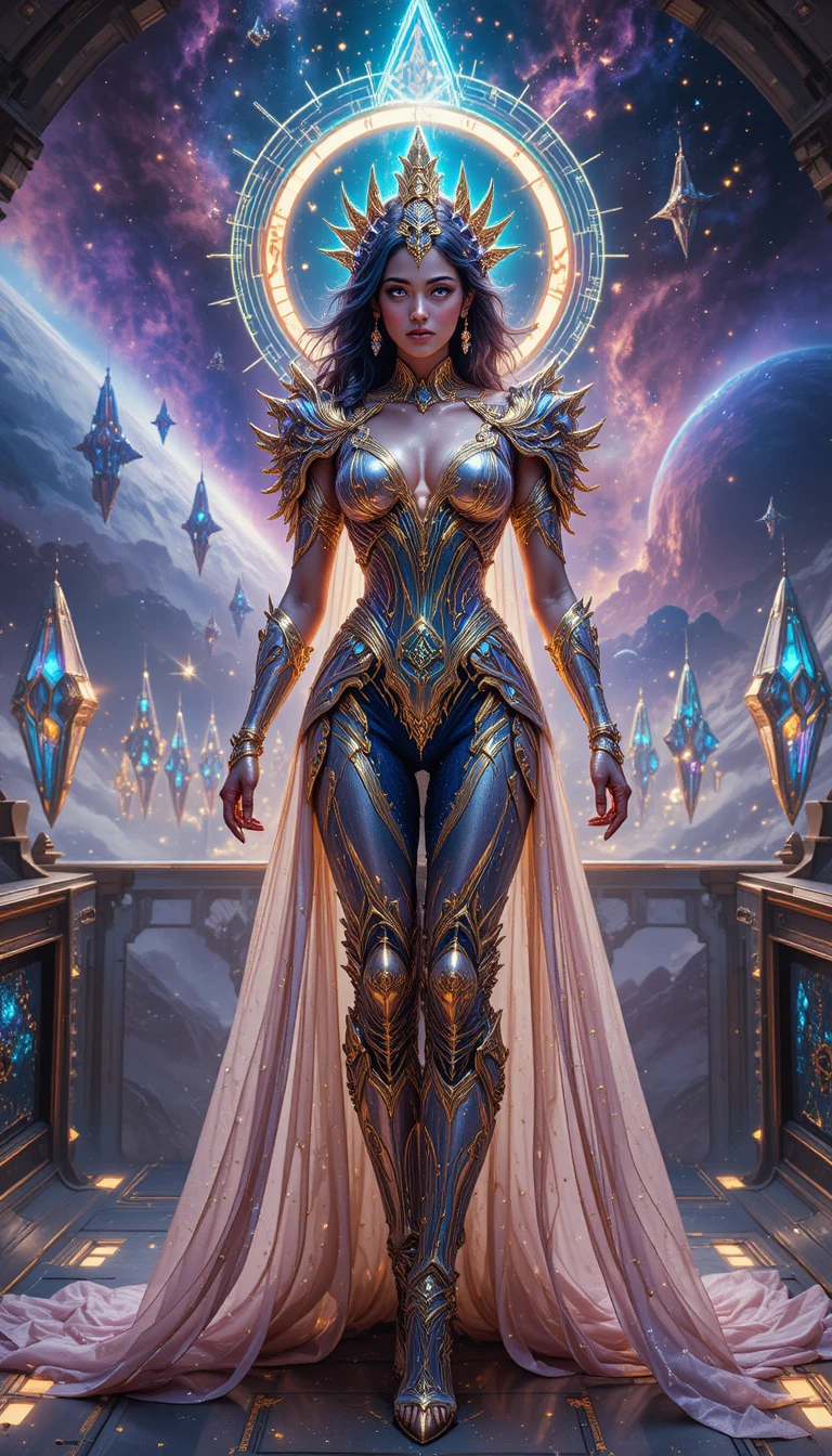 Goddess commander on a crystalline starship bridge