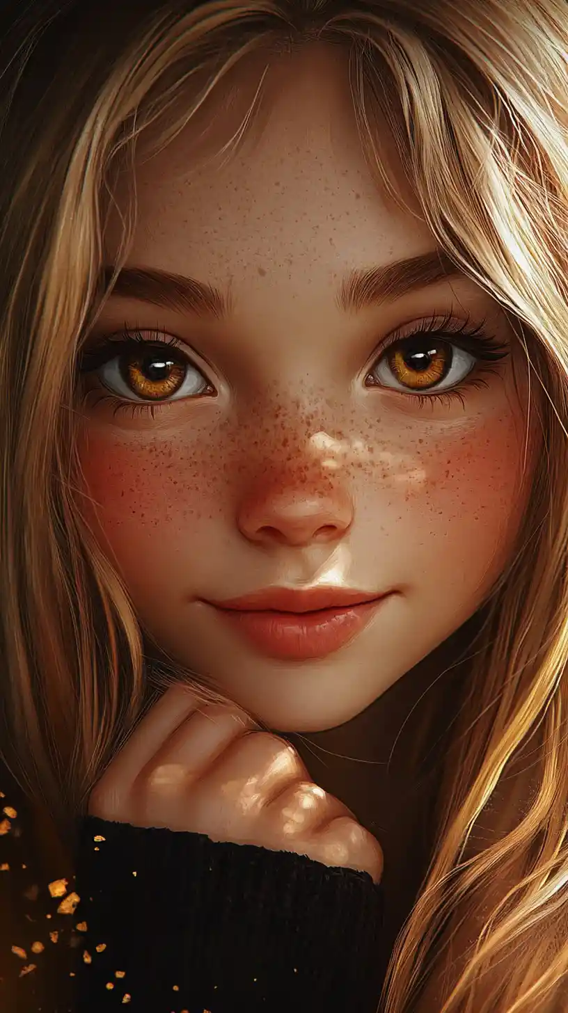 Sweet anime girl portrait with large brown eyes