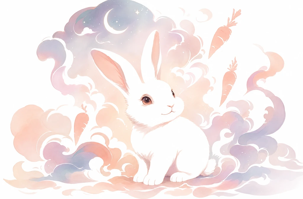 Minimalist baby rabbit illustration in soft pastel colors