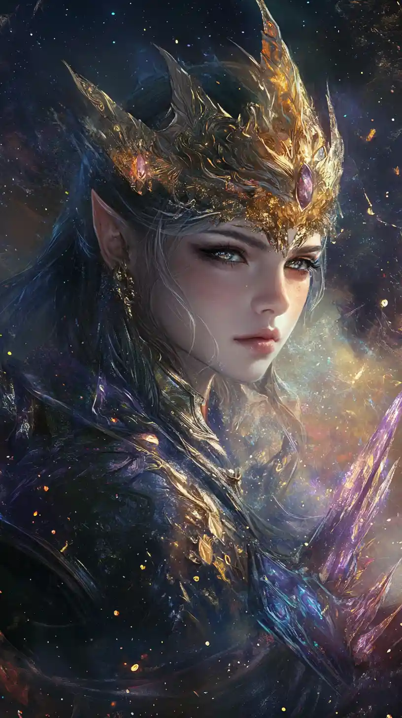 Celestial goddess commanding crystalline starships in deep space