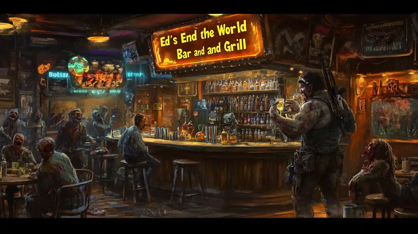 Post apocalyptic bar with zombies and mutants partying