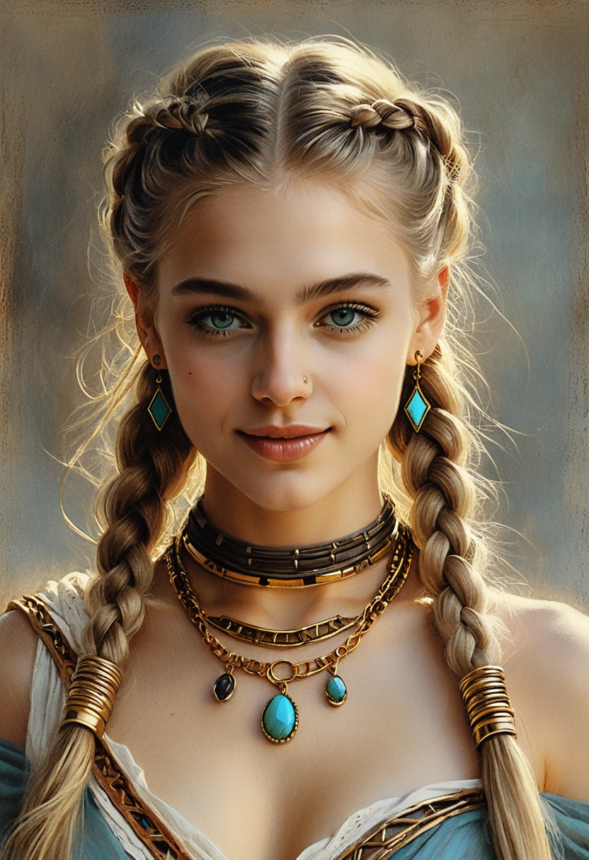 Portrait of a braided blonde girl in dramatic chiaroscuro light
