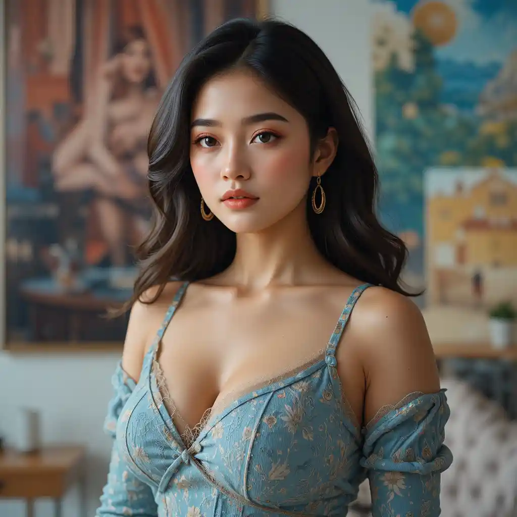 Curvy mixed heritage woman in bright frontal portrait