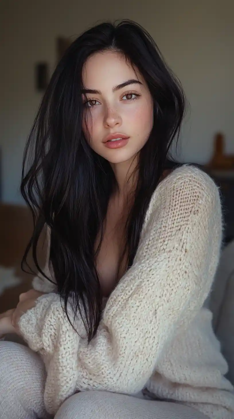 Glamorous young woman posing in a cozy living room
