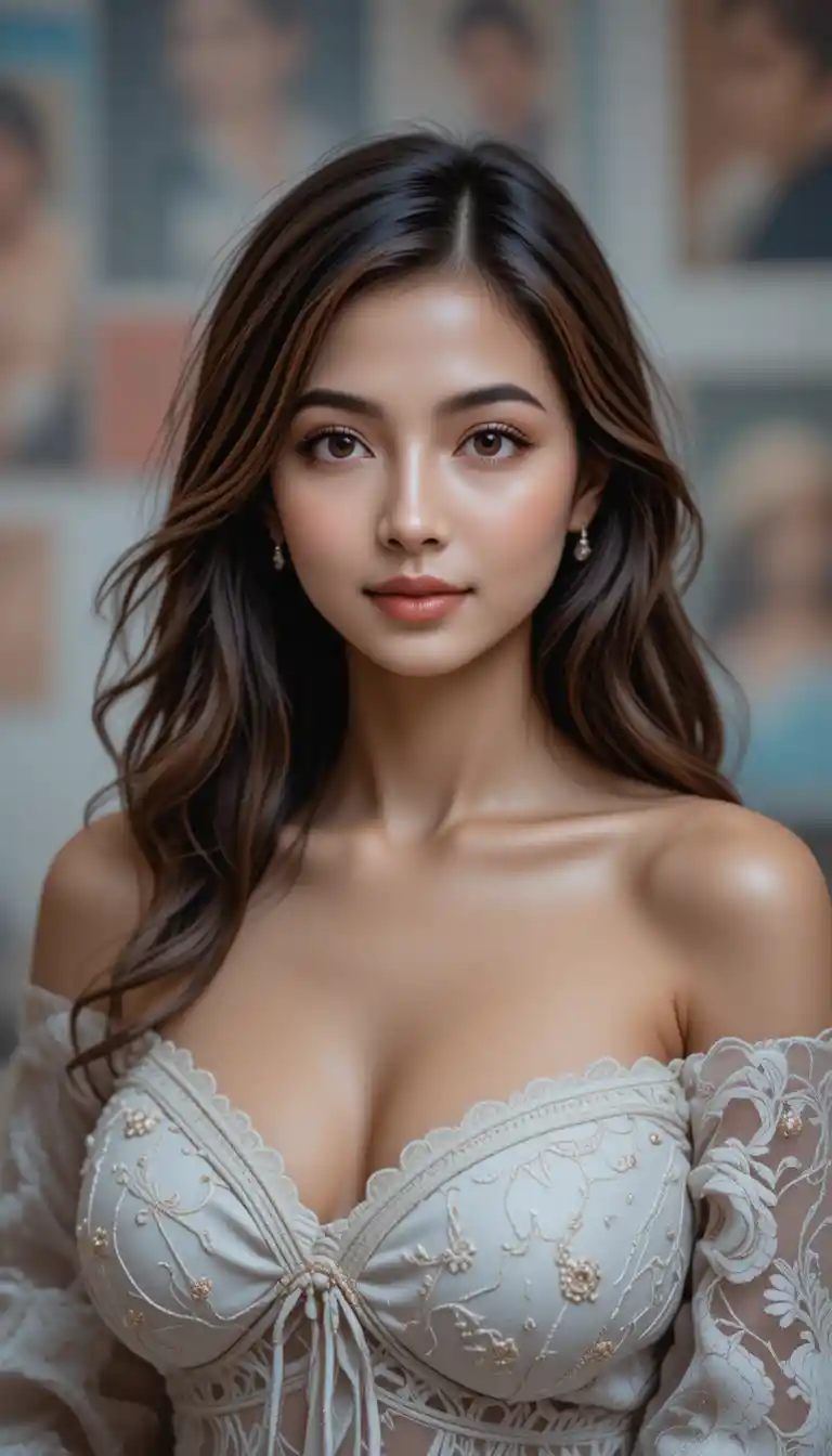 Medium portrait of a curvy mixed heritage woman in soft light