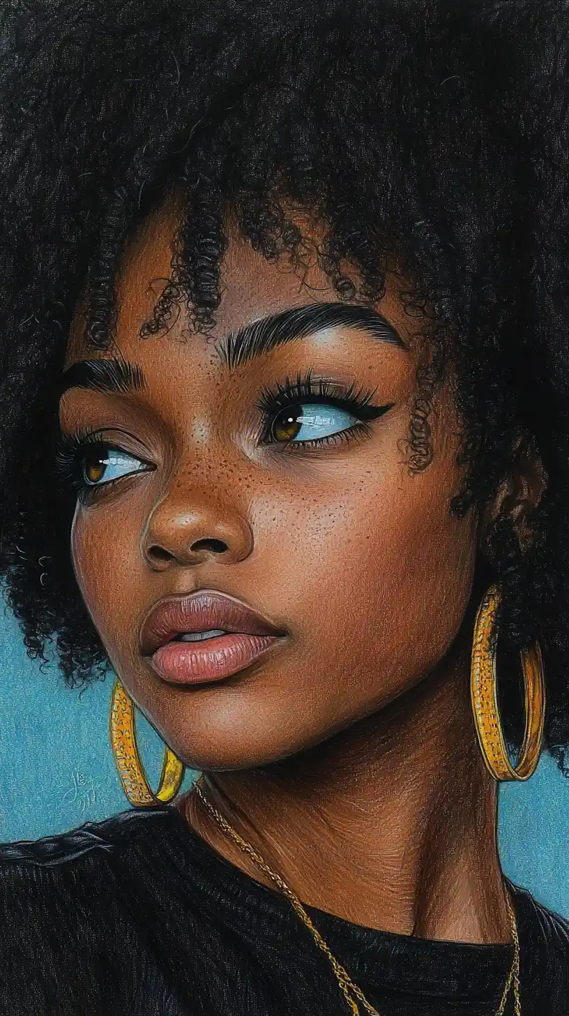 Confident black woman portrait in color pencil drawing