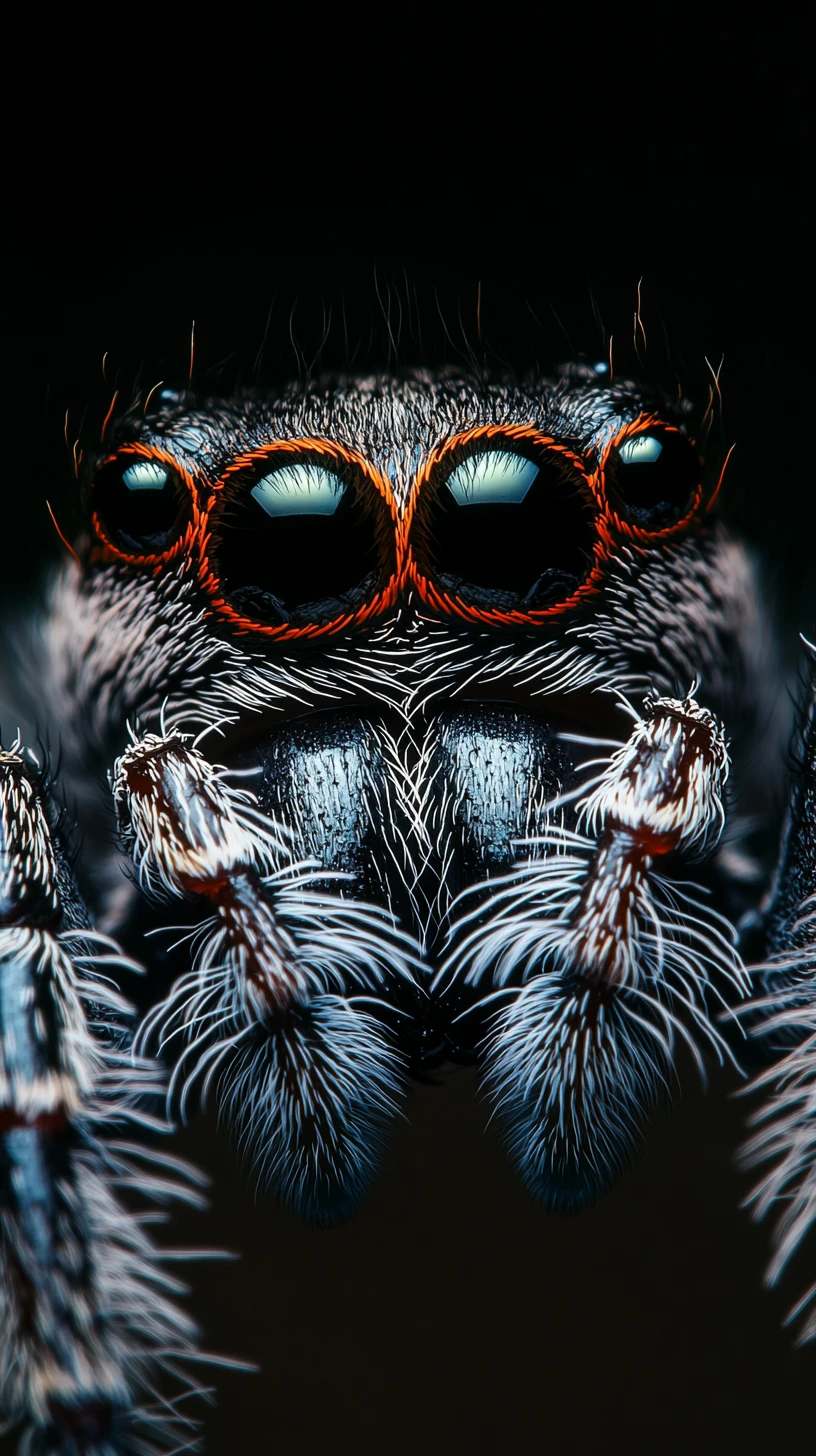Macro close up of a jumping spider with reflective eyes
