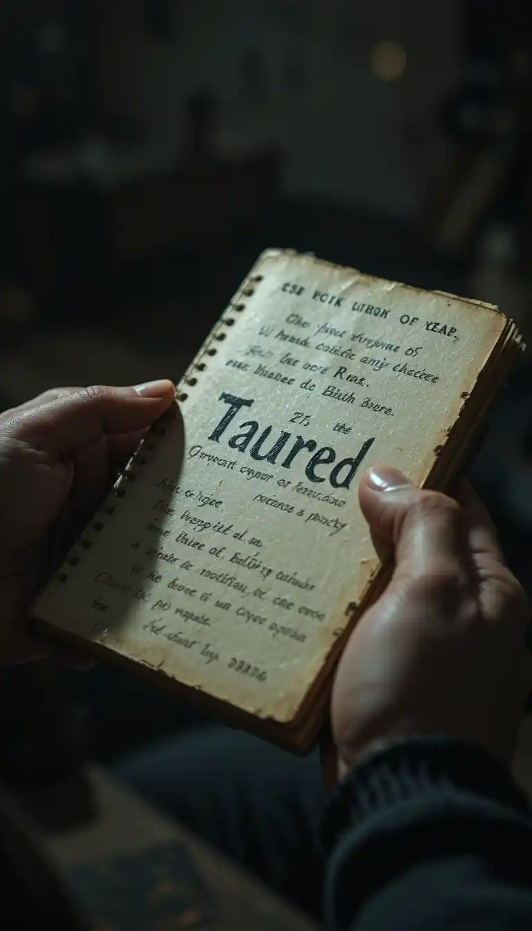 Close up of hands holding an old Taured passport
