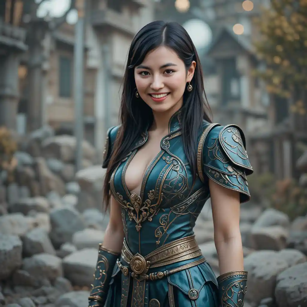 Beautiful woman dressed as a fighting game warrior character