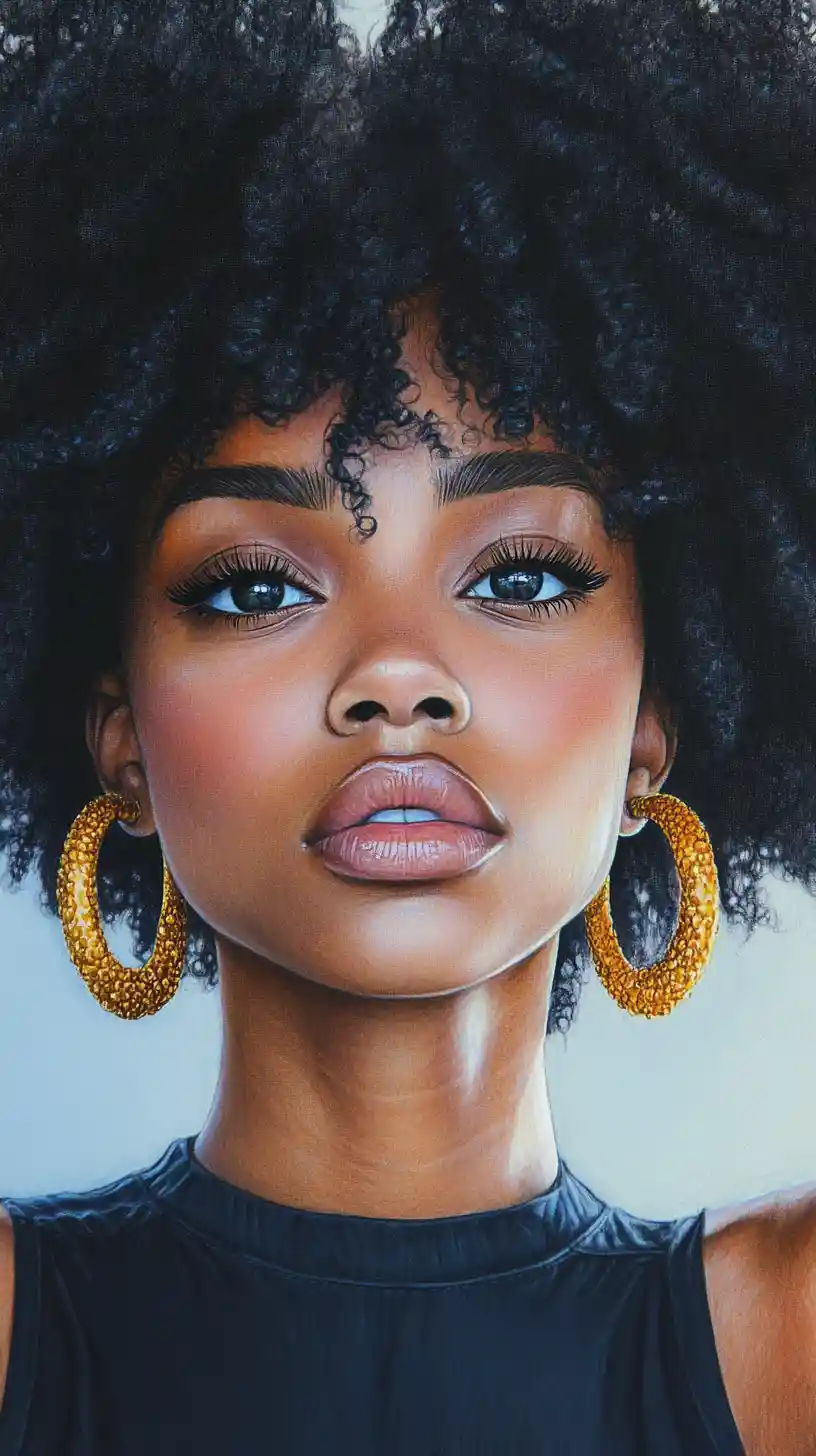 Color pencil portrait of confident black girl with afro