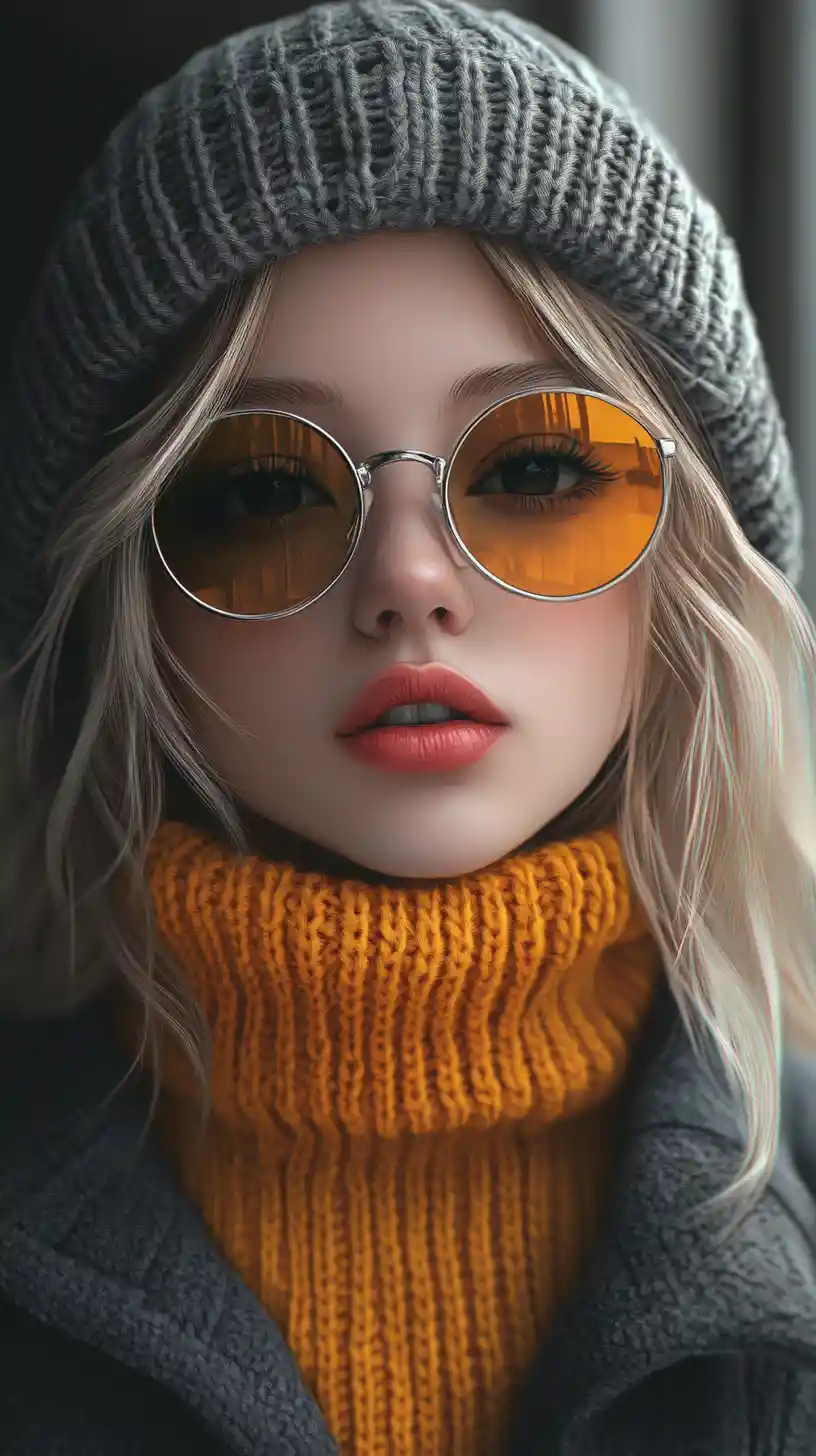 Anime woman in yellow turtleneck with round sunglasses