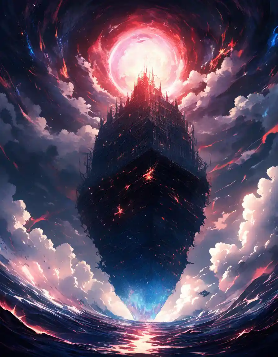 Interdimensional sea leviathan rising from a dark cosmic ocean