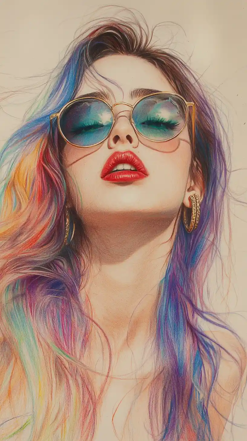Colorful Portrait Of Girl With Rainbow Flowing Hair