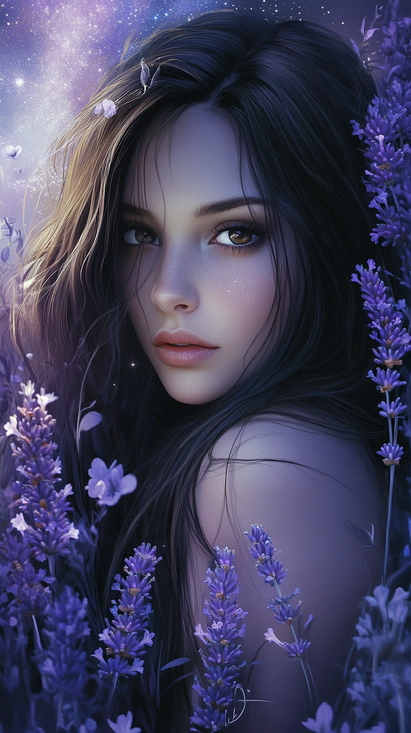 Full body woman with long dark hair before the Milky Way