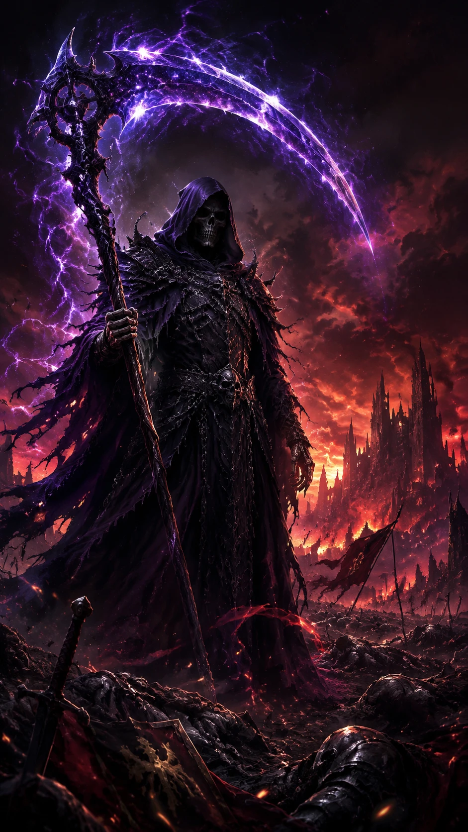 Grim Reaper Overlooking A Battlefield In Dramatic Light